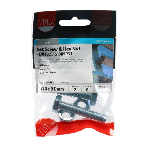 TIMCO Fasteners & Fixings TIMCO Set Screws DIN933 Grade 8.8 & Hex Nut DIN934 Silver