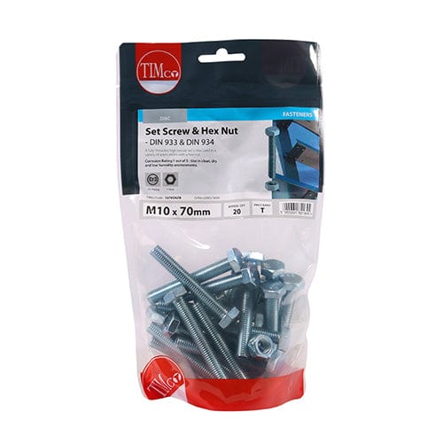 TIMCO Fasteners & Fixings TIMCO Set Screws DIN933 Grade 8.8 & Hex Nut DIN934 Silver