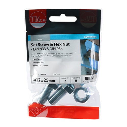 TIMCO Fasteners & Fixings TIMCO Set Screws DIN933 Grade 8.8 & Hex Nut DIN934 Silver