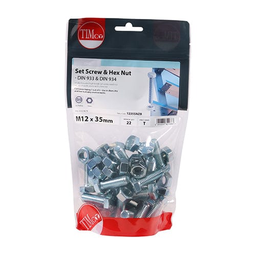 TIMCO Fasteners & Fixings TIMCO Set Screws DIN933 Grade 8.8 & Hex Nut DIN934 Silver