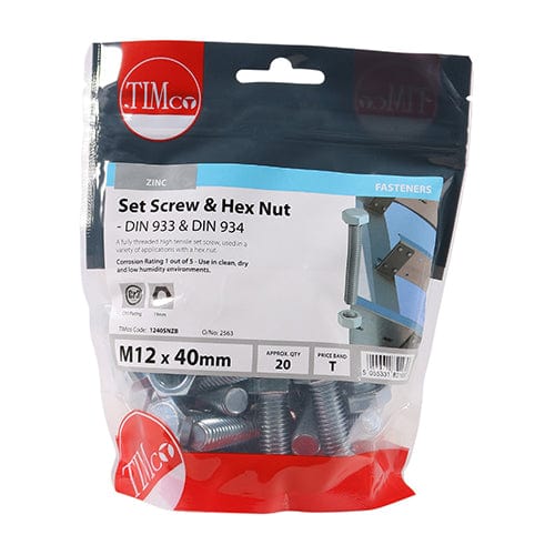 TIMCO Fasteners & Fixings TIMCO Set Screws DIN933 Grade 8.8 & Hex Nut DIN934 Silver