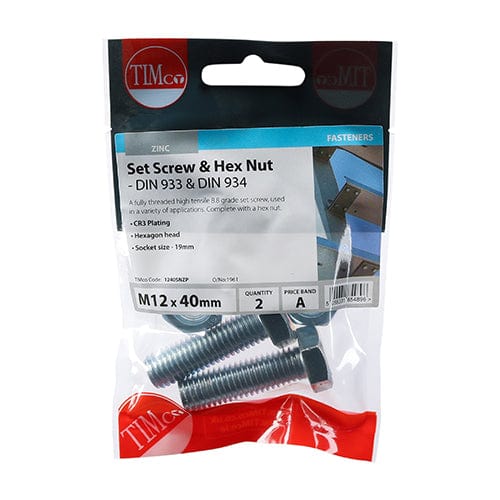 TIMCO Fasteners & Fixings TIMCO Set Screws DIN933 Grade 8.8 & Hex Nut DIN934 Silver