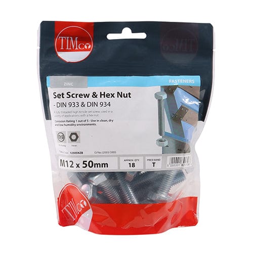 TIMCO Fasteners & Fixings TIMCO Set Screws DIN933 Grade 8.8 & Hex Nut DIN934 Silver