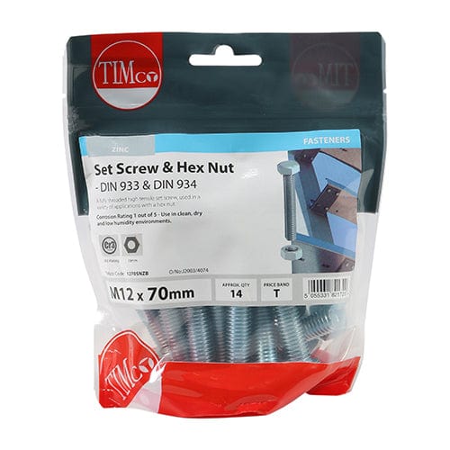 TIMCO Fasteners & Fixings TIMCO Set Screws DIN933 Grade 8.8 & Hex Nut DIN934 Silver