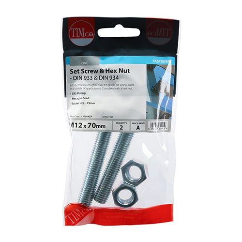 TIMCO Fasteners & Fixings TIMCO Set Screws DIN933 Grade 8.8 & Hex Nut DIN934 Silver