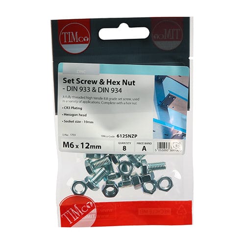 TIMCO Fasteners & Fixings TIMCO Set Screws DIN933 Grade 8.8 & Hex Nut DIN934 Silver