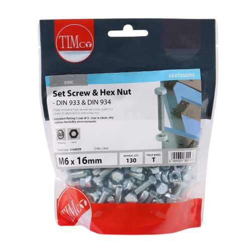 TIMCO Fasteners & Fixings TIMCO Set Screws DIN933 Grade 8.8 & Hex Nut DIN934 Silver