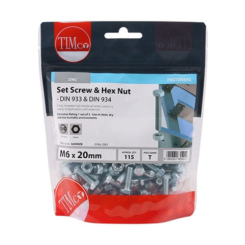 TIMCO Fasteners & Fixings TIMCO Set Screws DIN933 Grade 8.8 & Hex Nut DIN934 Silver