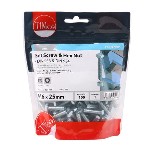 TIMCO Fasteners & Fixings TIMCO Set Screws DIN933 Grade 8.8 & Hex Nut DIN934 Silver