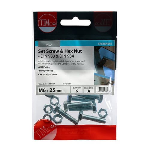 TIMCO Fasteners & Fixings TIMCO Set Screws DIN933 Grade 8.8 & Hex Nut DIN934 Silver