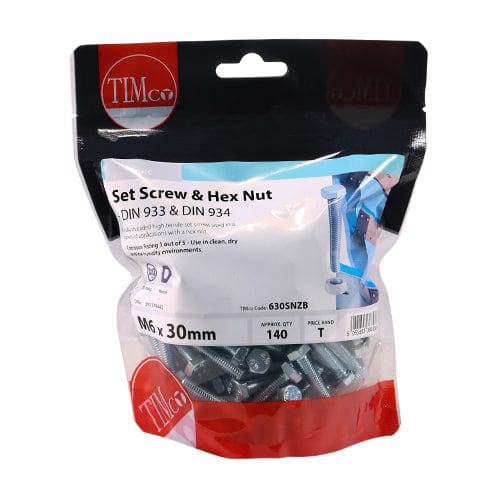 TIMCO Fasteners & Fixings TIMCO Set Screws DIN933 Grade 8.8 & Hex Nut DIN934 Silver