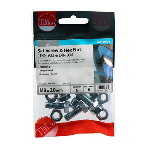 TIMCO Fasteners & Fixings TIMCO Set Screws DIN933 Grade 8.8 & Hex Nut DIN934 Silver