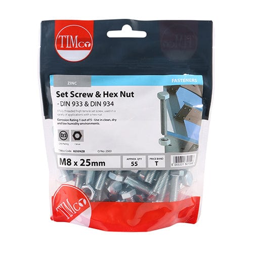 TIMCO Fasteners & Fixings TIMCO Set Screws DIN933 Grade 8.8 & Hex Nut DIN934 Silver