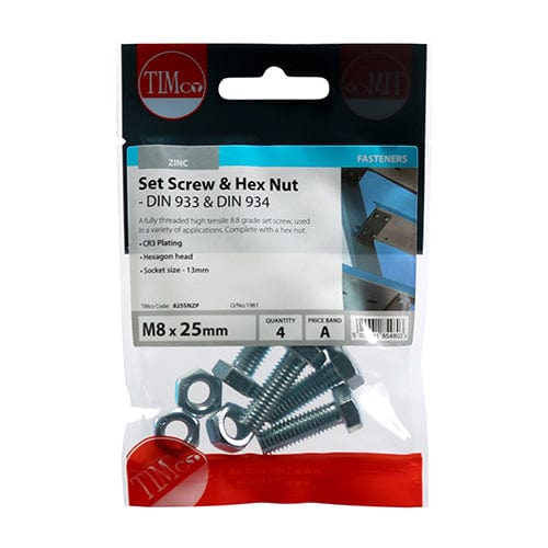 TIMCO Fasteners & Fixings TIMCO Set Screws DIN933 Grade 8.8 & Hex Nut DIN934 Silver