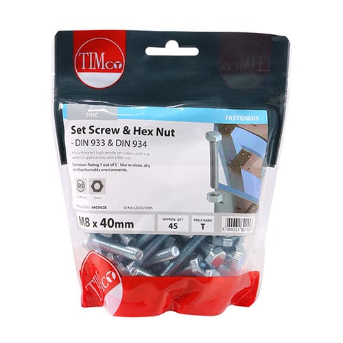 TIMCO Fasteners & Fixings TIMCO Set Screws DIN933 Grade 8.8 & Hex Nut DIN934 Silver