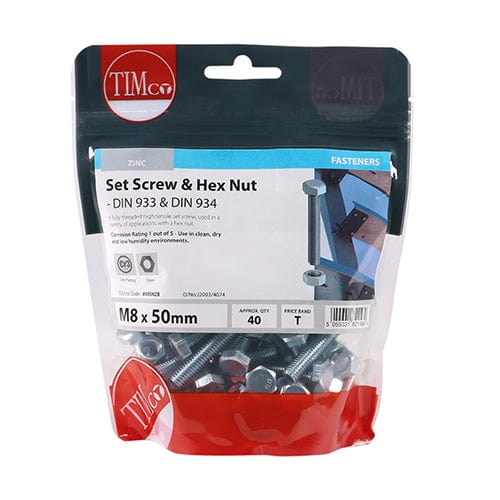 TIMCO Fasteners & Fixings TIMCO Set Screws DIN933 Grade 8.8 & Hex Nut DIN934 Silver