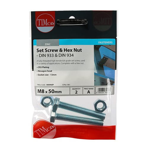 TIMCO Fasteners & Fixings TIMCO Set Screws DIN933 Grade 8.8 & Hex Nut DIN934 Silver