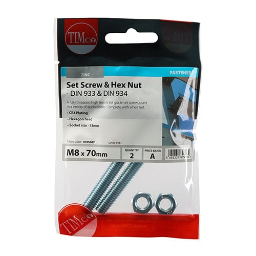 TIMCO Fasteners & Fixings TIMCO Set Screws DIN933 Grade 8.8 & Hex Nut DIN934 Silver