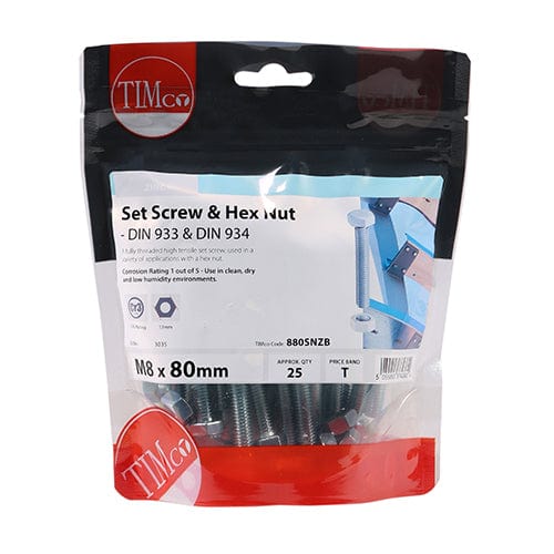 TIMCO Fasteners & Fixings TIMCO Set Screws DIN933 Grade 8.8 & Hex Nut DIN934 Silver