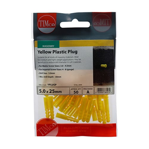 TIMCO Fasteners & Fixings TIMCO Yellow Plastic Plugs - 25mm