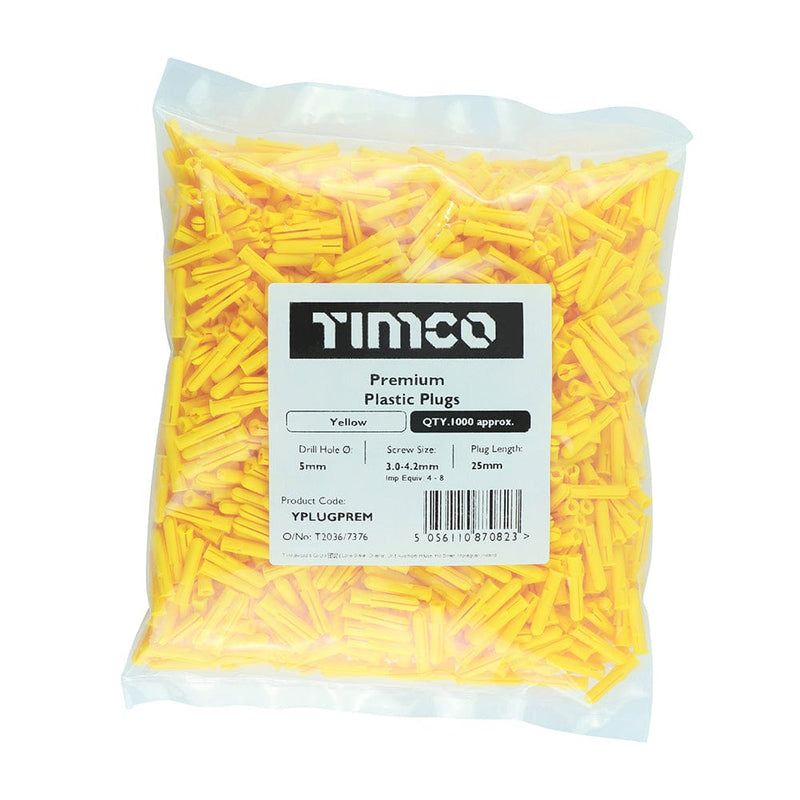 TIMCO Fasteners & Fixings TIMCO Yellow Premium Plastic Plugs - 25mm