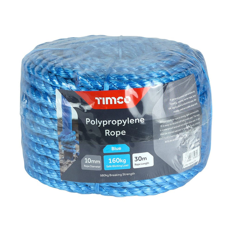 TIMCO Hand Tools 10mm x 30m TIMCO Blue Polypropylene Rope Coil