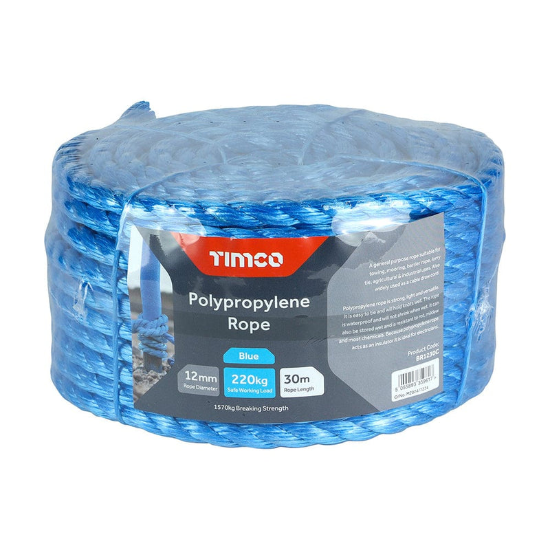 TIMCO Hand Tools 12mm x 30m TIMCO Blue Polypropylene Rope Coil