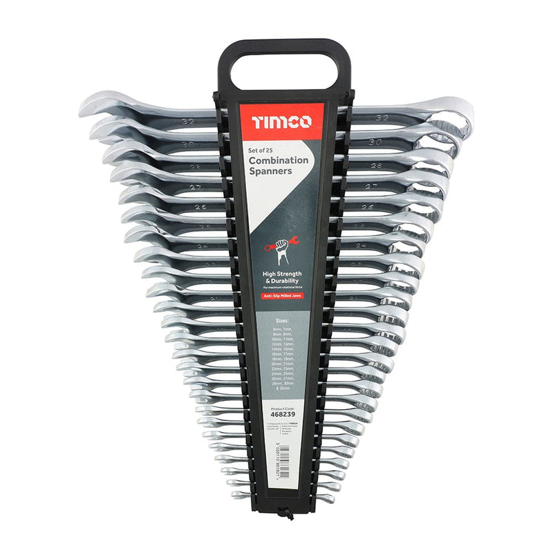 TIMCO Hand Tools 25 Piece Timco Combination Spanner Set - Metric Drop Forged Chrome Vanadium, 6Mm To 32Mm - Pack Qty - 1 Ea