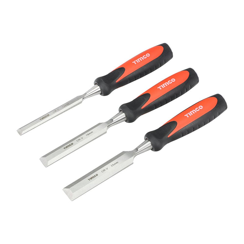 TIMCO Hand Tools 3pc TIMCO Bevel Edge Wood Chisel Set - Pack Qty - 1 EA