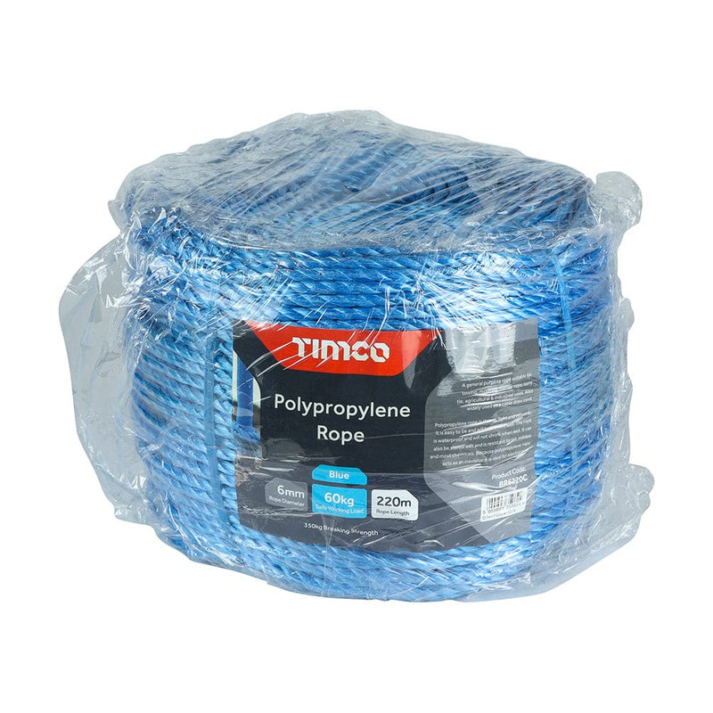 TIMCO Hand Tools 6mm x 220m TIMCO Blue Polypropylene Rope Long Coil