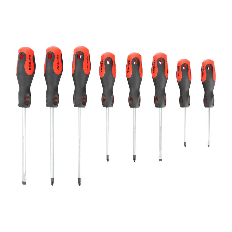 TIMCO Hand Tools 8 Pieces Timco Screwdriver Set, Slotted And Phillips Screwdrivers With Magnetic Tips, Ergonomic Anti-Slip Handles - Pack Qty - 1 Ea