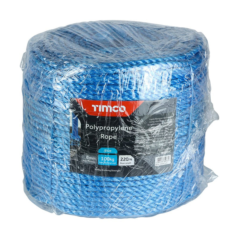 TIMCO Hand Tools 8mm x 220m TIMCO Blue Polypropylene Rope Long Coil