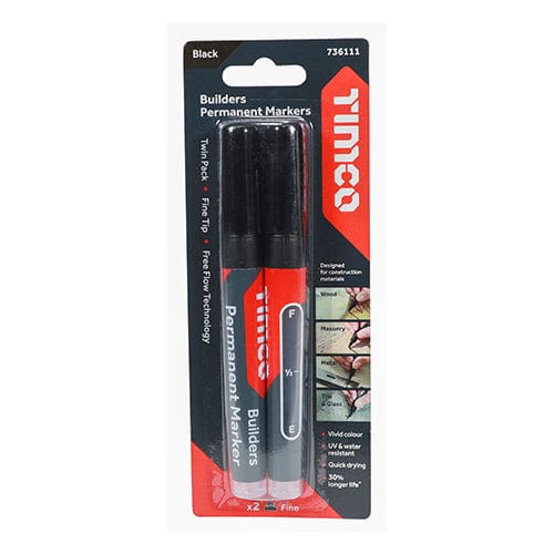 TIMCO Hand Tools Mixed TIMCO Builders Permanent Markers Twin Pack Chisel & Fine Tip Black