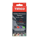 TIMCO Hand Tools TIMCO Builders Permanent Markers Fine Tip Mixed Colours - Fine Tip