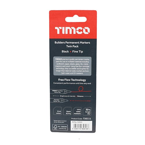 TIMCO Hand Tools TIMCO Builders Permanent Markers Twin Pack Chisel & Fine Tip Black