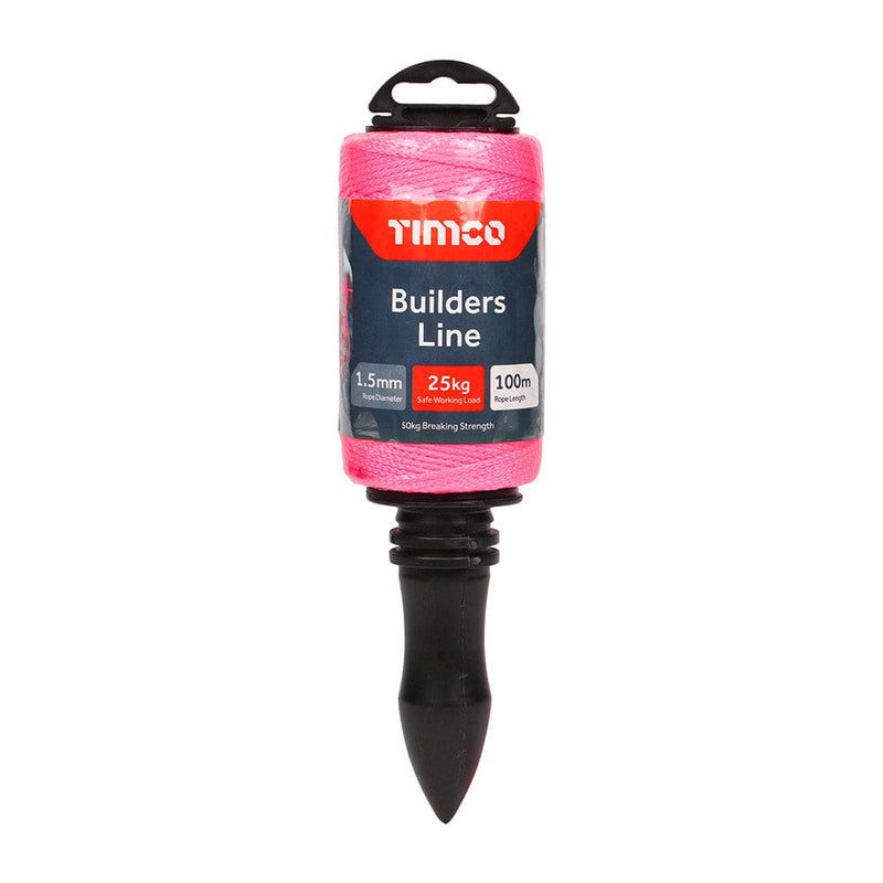 TIMCO Hand Tools TIMCO Nylon Builders Line on Winder Pink - 1.5mm x 100m