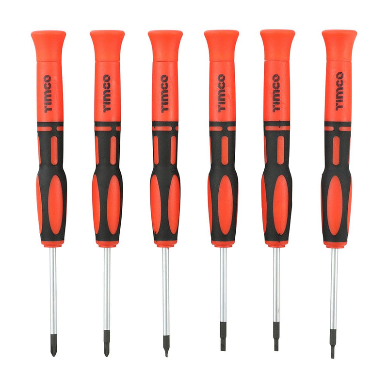 TIMCO Hand Tools Timco Precision Screwdriver Set, Slotted And Phillips Screwdrivers With Magnetic Tips, Ergonomic Anti-Slip Handle - 6 Pieces - Pack Qty - 1 Ea
