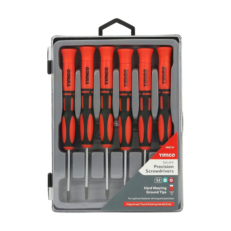 TIMCO Hand Tools Timco Precision Screwdriver Set, Slotted And Phillips Screwdrivers With Magnetic Tips, Ergonomic Anti-Slip Handle - 6 Pieces - Pack Qty - 1 Ea