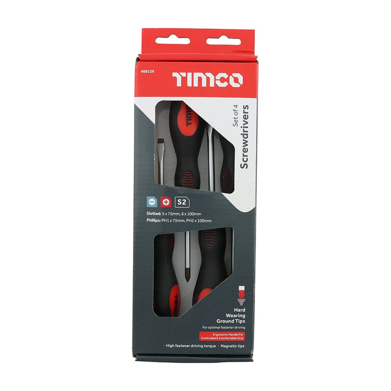 TIMCO Hand Tools Timco Screwdriver Set, Slotted And Phillips Screwdrivers With Magnetic Tips, Ergonomic Anti-Slip Handles - Pack Qty - 1 Ea