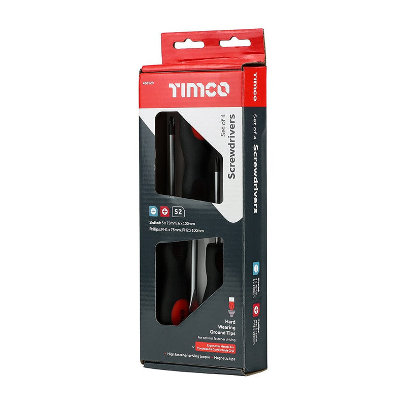 TIMCO Hand Tools Timco Screwdriver Set, Slotted And Phillips Screwdrivers With Magnetic Tips, Ergonomic Anti-Slip Handles - Pack Qty - 1 Ea