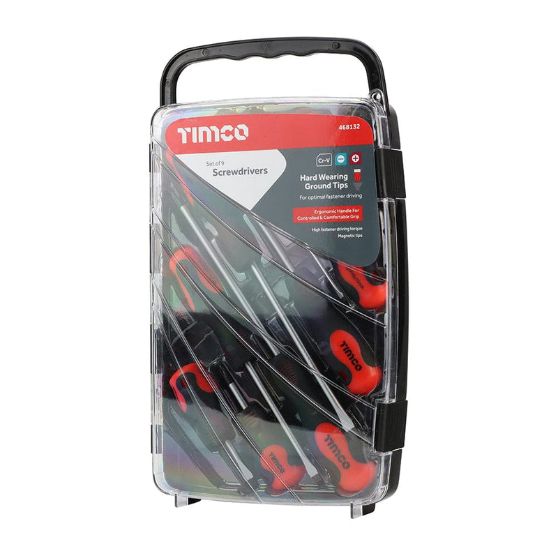 TIMCO Hand Tools Timco Screwdriver Set, Slotted And Phillips Screwdrivers With Magnetic Tips, Ergonomic Anti-Slip Handles - Pack Qty - 1 Ea