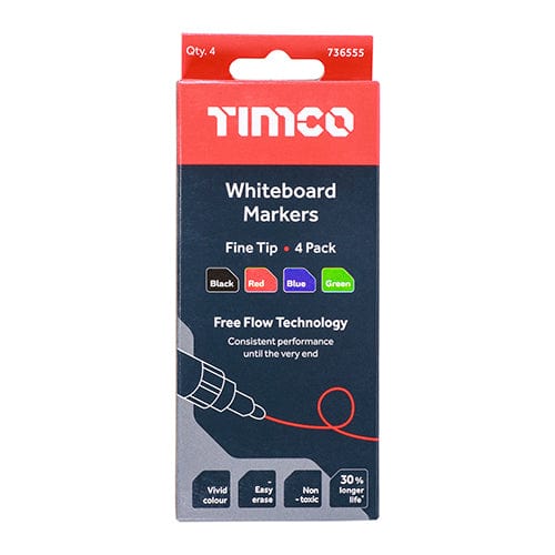 TIMCO Hand Tools TIMCO Whiteboard Markers Fine Tip Mixed Colours - Fine Tip Four Pack