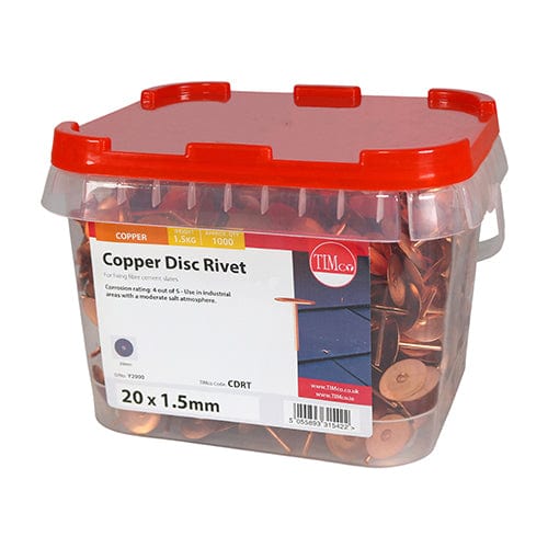 TIMCO Nails 20 x 1.50 / 1000 / TIMtub TIMCO Disc Rivets Copper