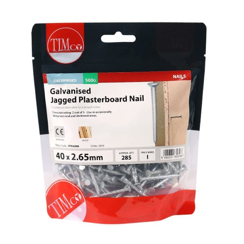 TIMCO Nails 40 x 2.65 / 0.5 / TIMbag TIMCO Jagged Plasterboard Nails Galvanised