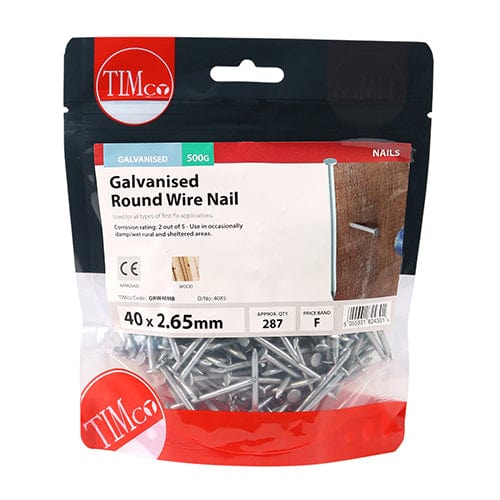 TIMCO Nails 40 x 2.65 / 0.5 / TIMbag TIMCO Round Wire Nail Galvanised