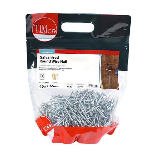 TIMCO Nails 40 x 2.65 / 2.5 / TIMbag TIMCO Round Wire Nail Galvanised