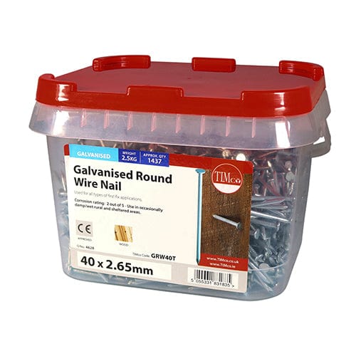 TIMCO Nails 40 x 2.65 / 2.5 / TIMtub TIMCO Round Wire Nail Galvanised