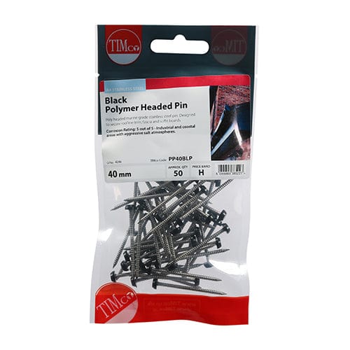 TIMCO Nails 40mm / 50 TIMCO Polymer Headed Pins A4 Stainless Steel Black