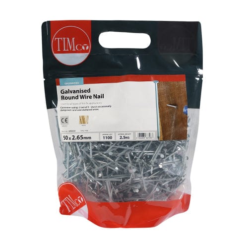 TIMCO Nails 50 x 2.65 / 2.5 / TIMbag TIMCO Round Wire Nail Galvanised