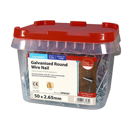 TIMCO Nails 50 x 2.65 / 2.5 / TIMtub TIMCO Round Wire Nail Galvanised